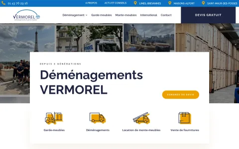 Page d'accueil de Déménagements Vermorel, version ordinateur