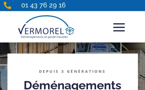 Page d'accueil de Déménagements Vermorel, version mobile